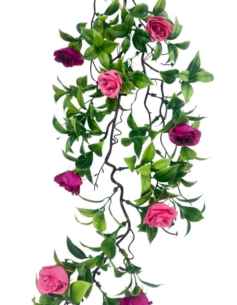 Yapay Çiçek Sarkan Doğal Dallı Mor Yaban Gülü 70cm Yapay Sarmaşık Yeşil 