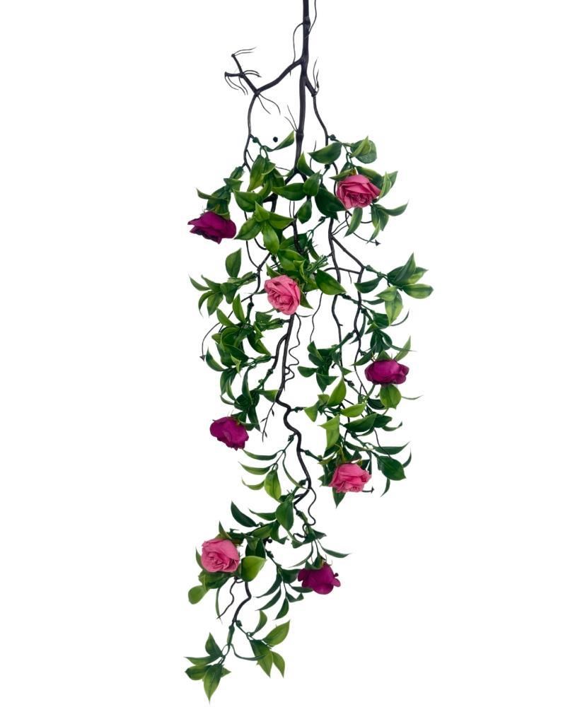 Yapay Çiçek Sarkan Doğal Dallı Mor Yaban Gülü 70cm Yapay Sarmaşık Yeşil 