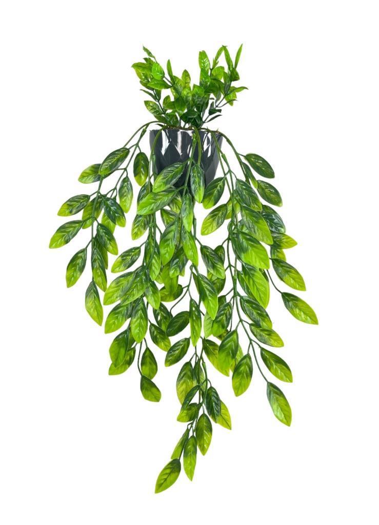 Yapay Çiçek Sarkan Fejka Nane Yapraklı Bitki Küçük Siyah Saksıda Yapay Sarmaşık 55cm