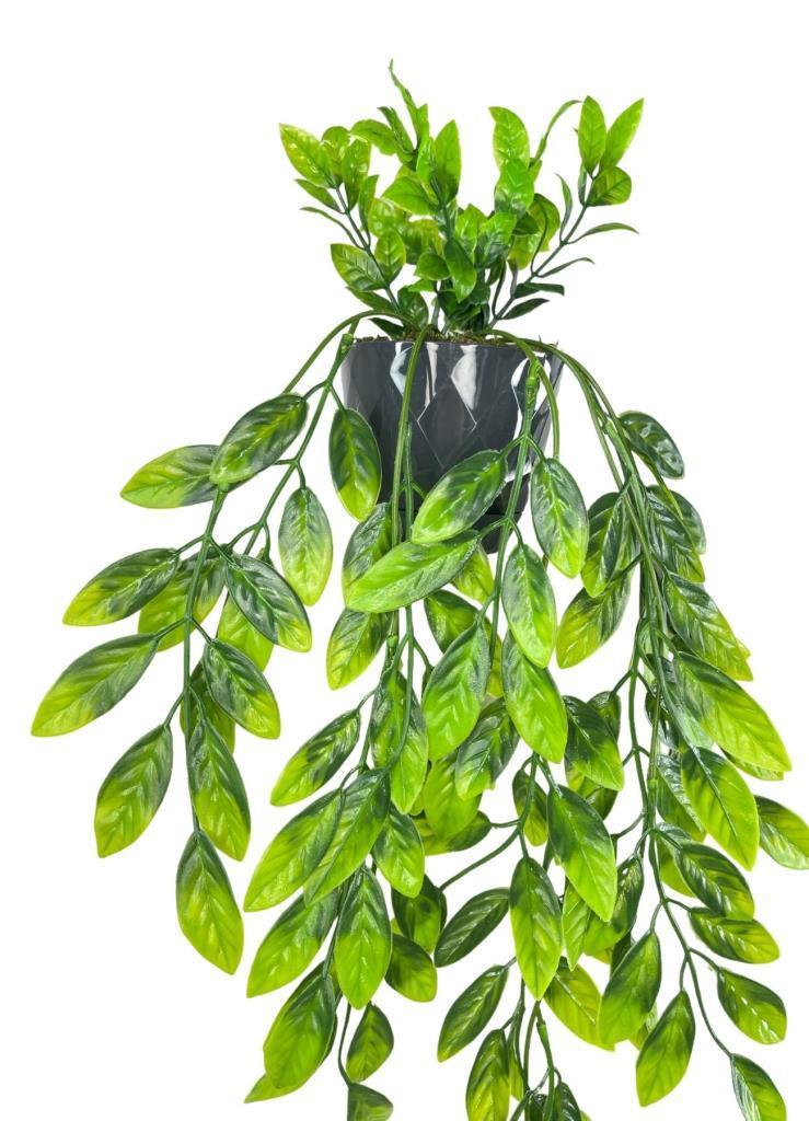 Yapay Çiçek Sarkan Fejka Nane Yapraklı Bitki Küçük Siyah Saksıda Yapay Sarmaşık 55cm