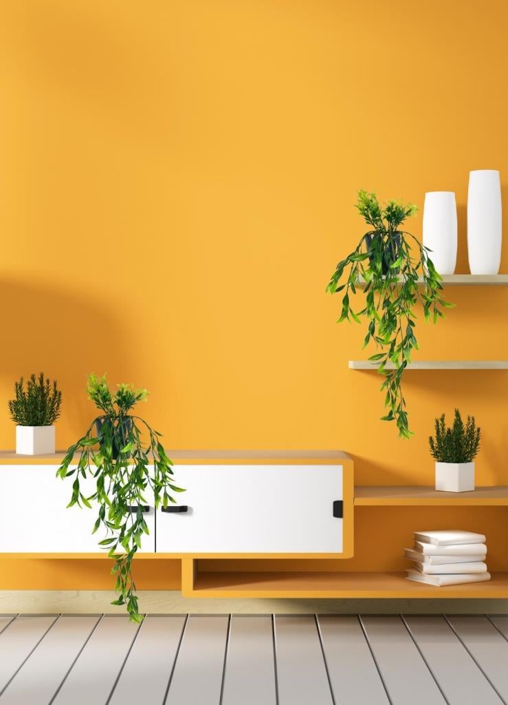 Yapay Çiçek Sarkan Fesleğen Yapraklı Bitki Küçük Siyah Saksıda Yapay Sarmaşık 55cm