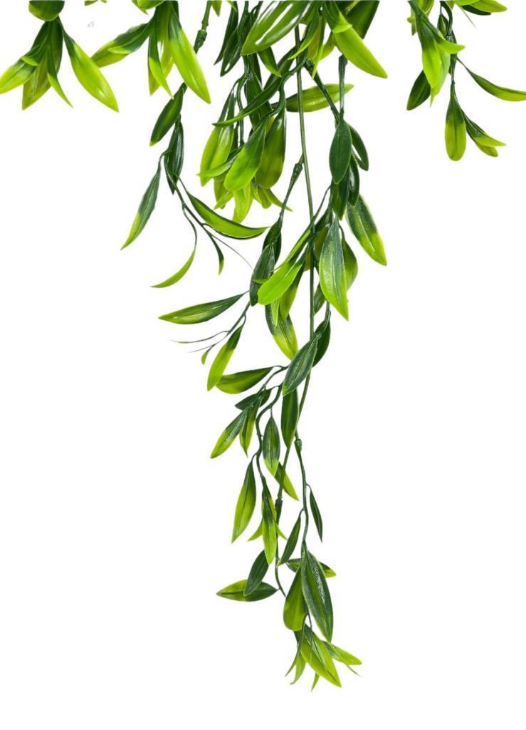 Yapay Çiçek Sarkan Fesleğen Yapraklı Bitki Küçük Siyah Saksıda Yapay Sarmaşık 55cm