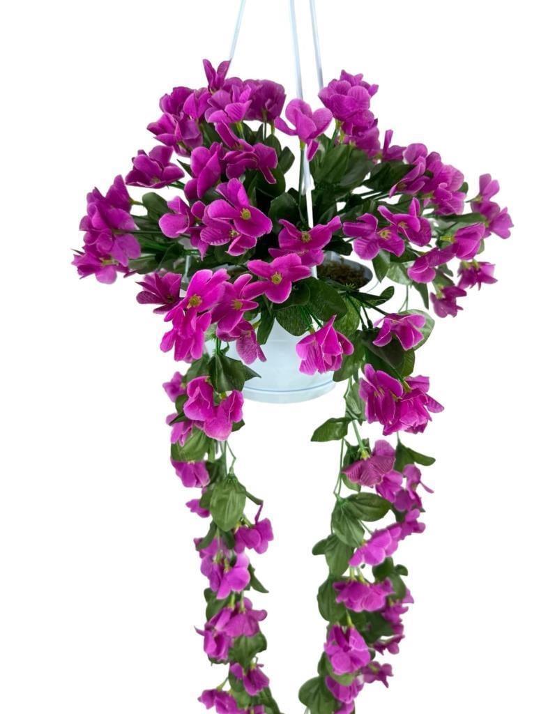 Yapay Çiçek Sarkan Menekşe Lila Begonvil Sarkaç Askılı Saksıda Balkon Çiçeği Çiçek Sepeti