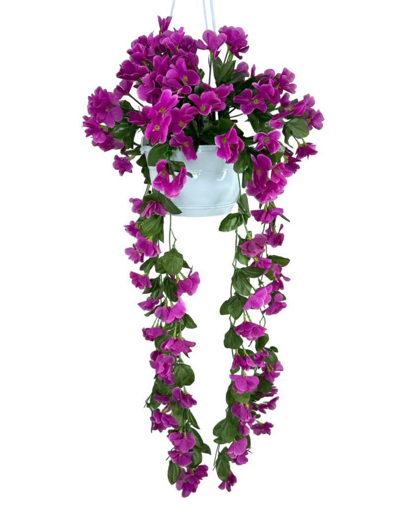 Yapay Çiçek Sarkan Menekşe Lila Begonvil Sarkaç Askılı Saksıda Balkon Çiçeği Çiçek Sepeti