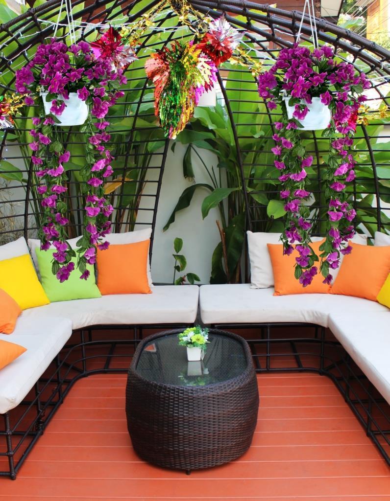 Yapay Çiçek Sarkan Menekşe Lila Begonvil Sarkaç Askılı Saksıda Balkon Çiçeği Çiçek Sepeti