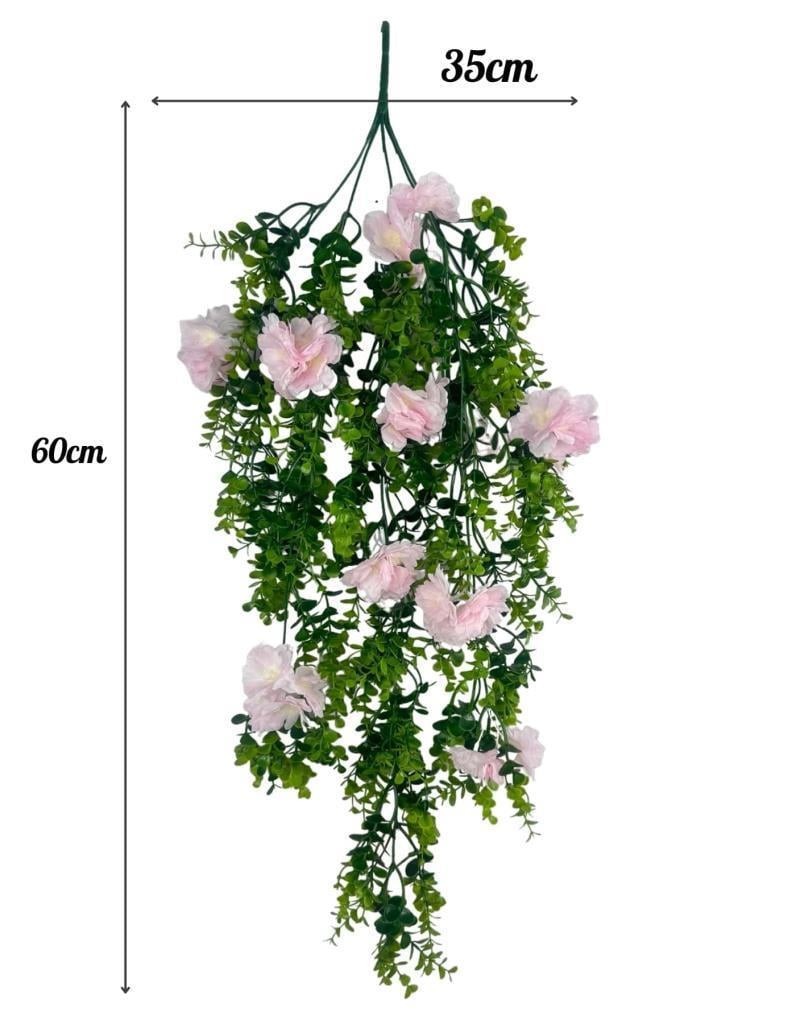 Yapay Çiçek Sarkan Pembe Çiçekli Şimşir Okaliptus Yapay Sarmaşık