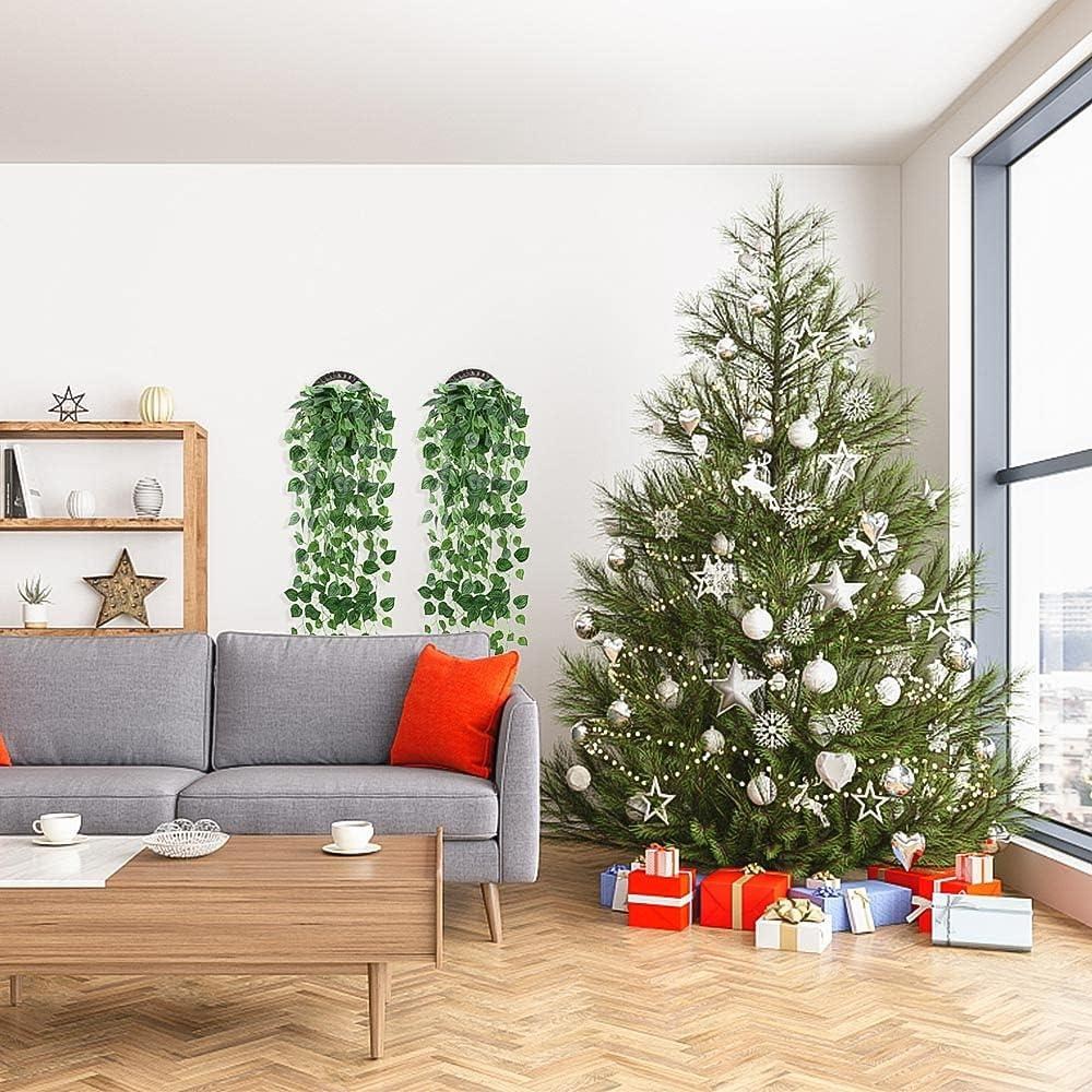 Yapay Çiçek Sarkan Sarmaşık Sarı Yeşil Oval Yaprak Desenli 9dallı Sarkan Bitki