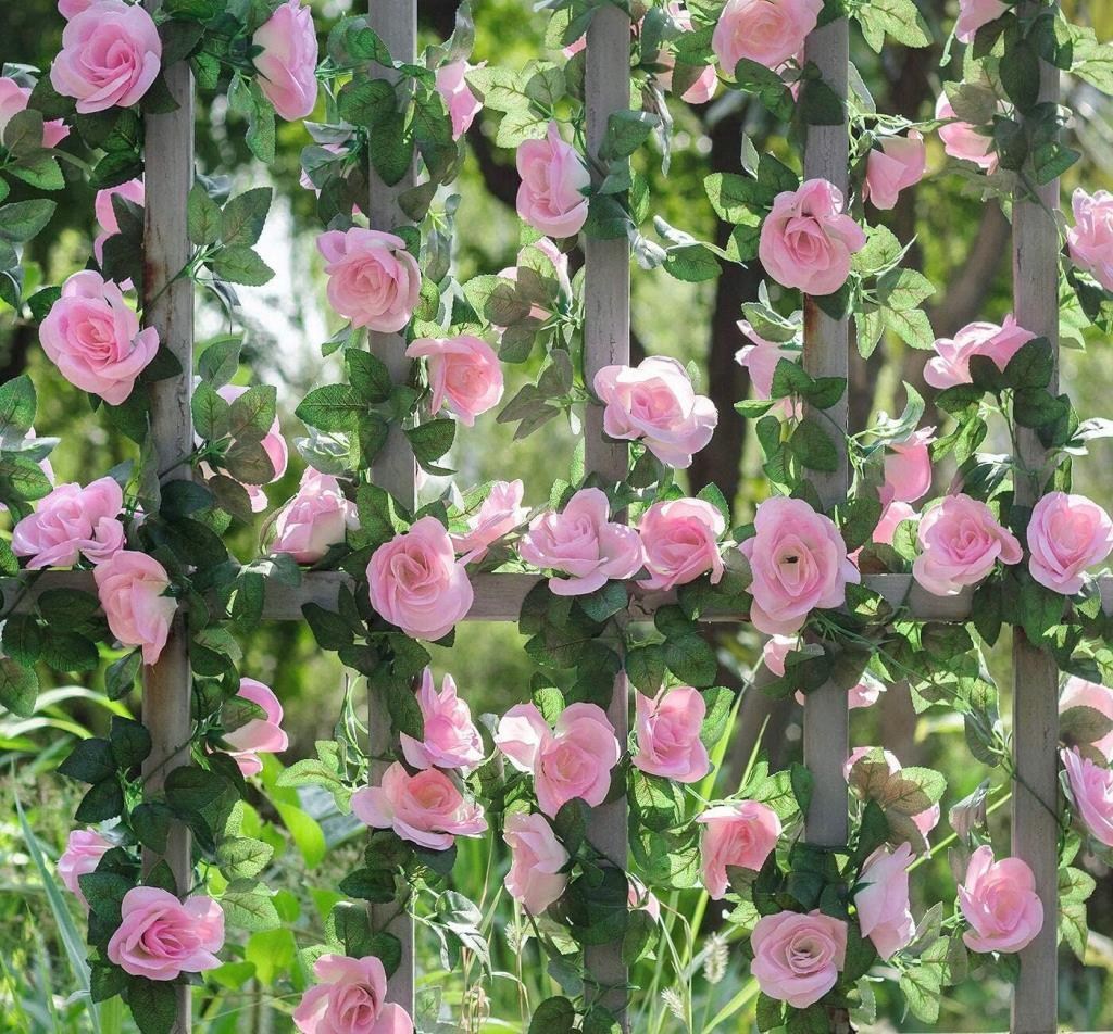 Yapay Çiçek Sarkan Ve Dolanan Sarmaşık Pembe Gül Yapay Sarmaşık 200cm