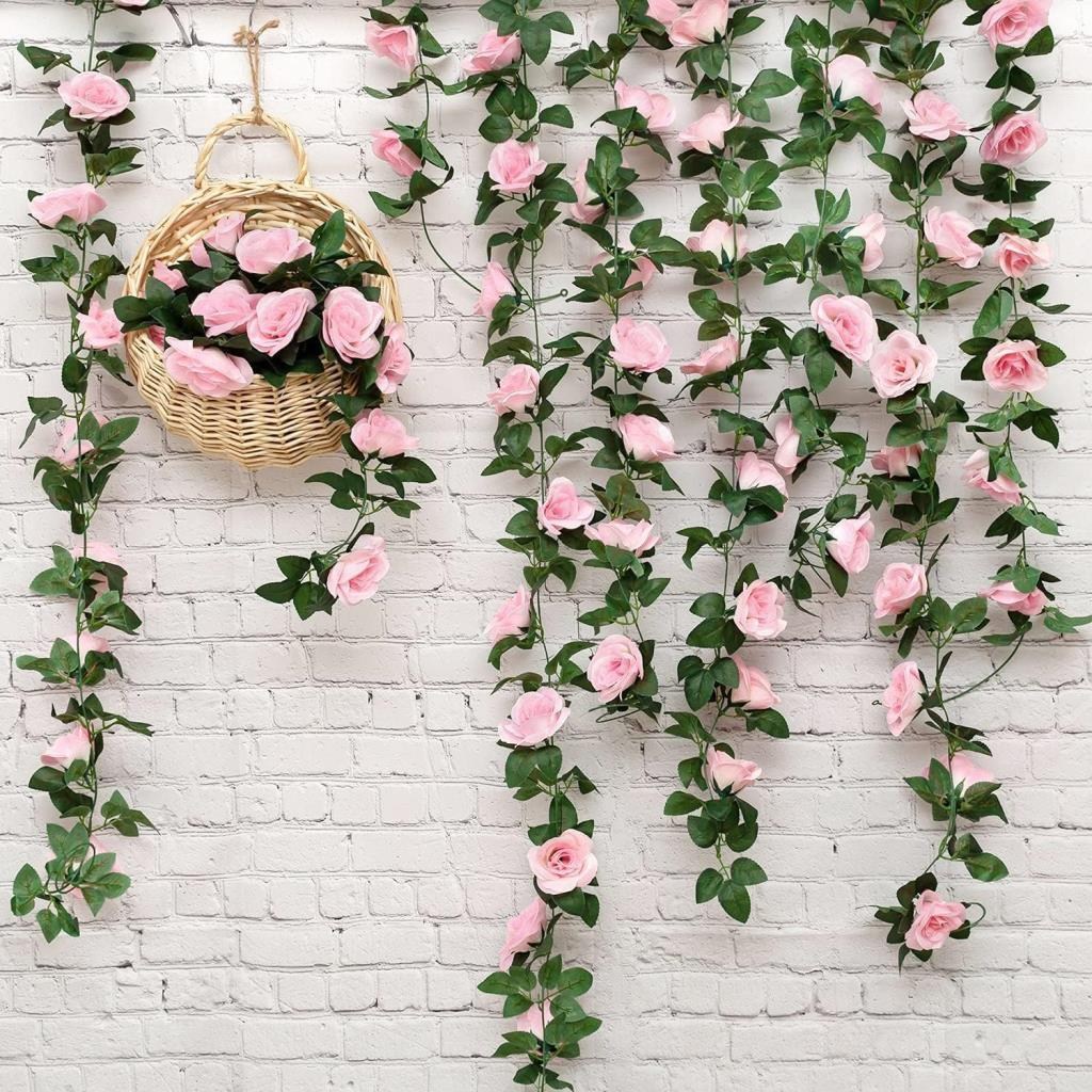 Yapay Çiçek Sarkan Ve Dolanan Sarmaşık Pembe Gül Yapay Sarmaşık 200cm