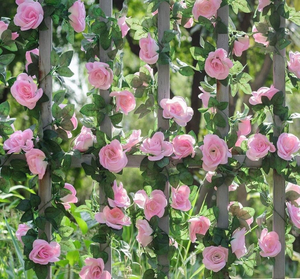 Yapay Çiçek Sarkan Ve Dolanan Sarmaşık Pembe Gül Yapay Sarmaşık 200cm