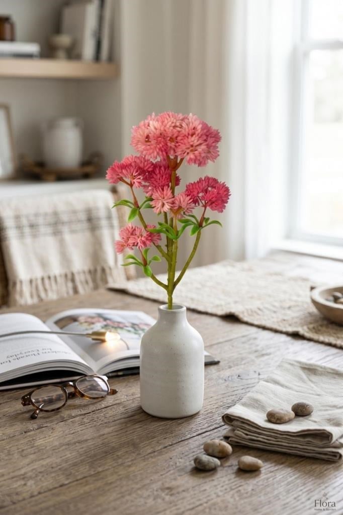 Yapay Çiçek Sedum Succulent Dalı Pembe 33cm 