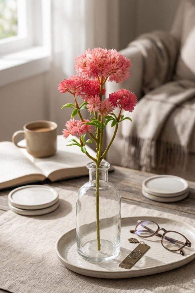 Yapay Çiçek Sedum Succulent Dalı Pembe 33cm 