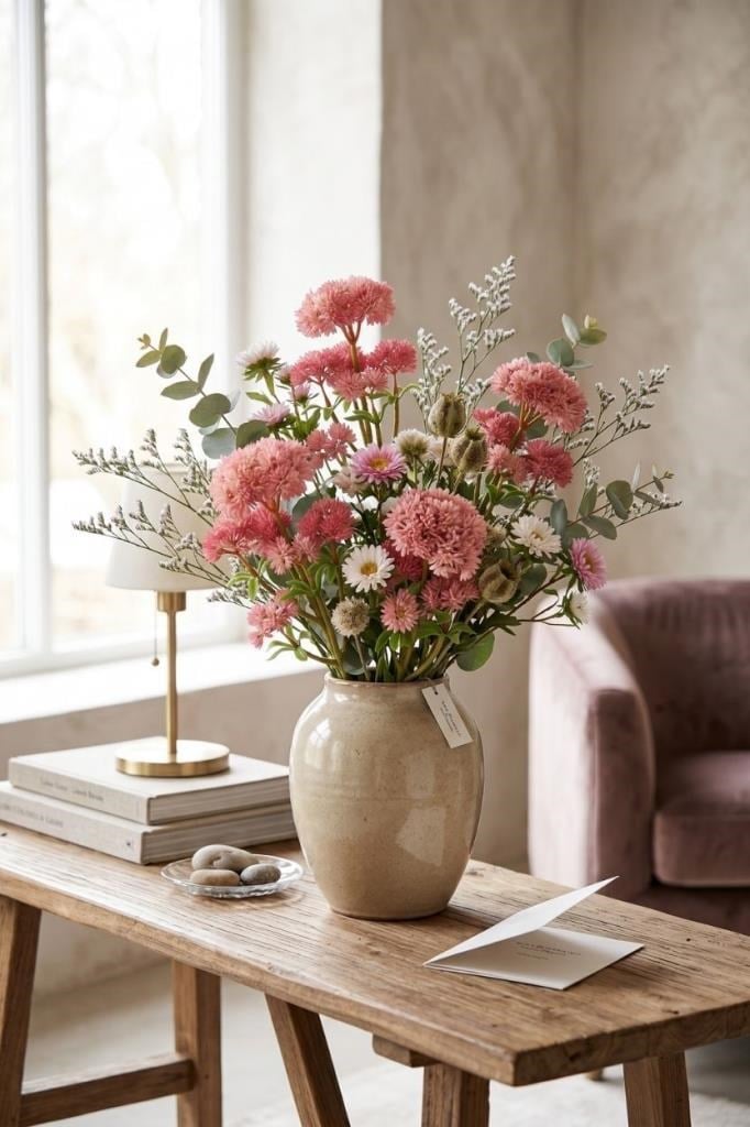 Yapay Çiçek Sedum Succulent Dalı Pembe 33cm 