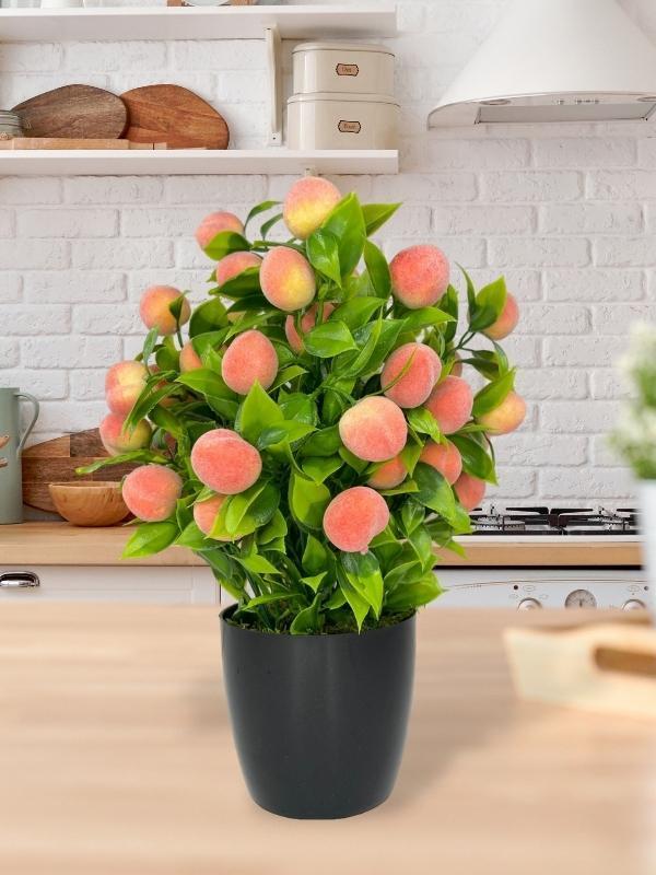 Yapay Çiçek Şeftali Ağacı Siyah Saksıda Şeftali 30cm 