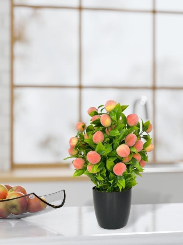 Yapay Çiçek Şeftali Ağacı Siyah Saksıda Şeftali 30cm 