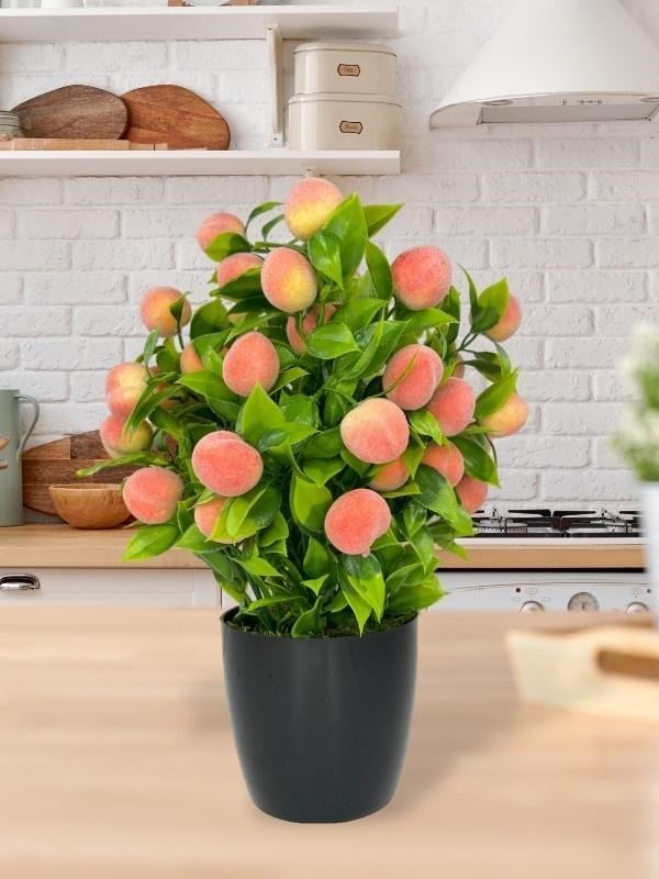 Yapay Çiçek Şeftali Ağacı Siyah Saksıda Şeftali 30cm 