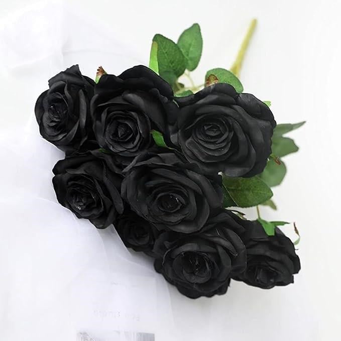 Yapay Çiçek Siyah 9lu Gül Demeti Kumaş 40*25cm