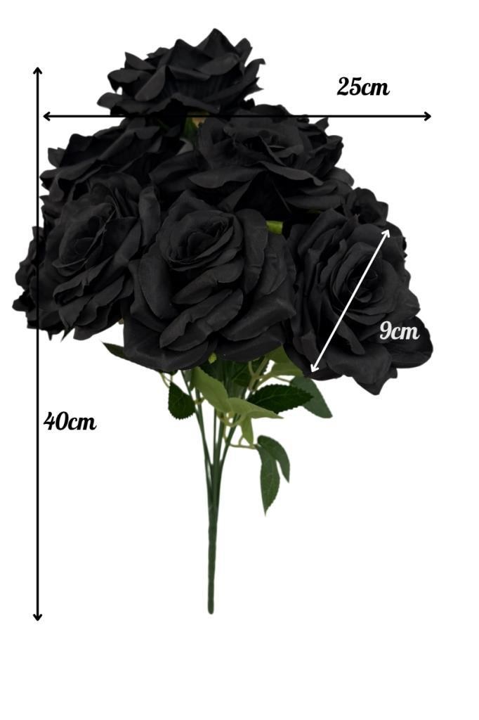 Yapay Çiçek Siyah 9lu Gül Demeti Kumaş 40*25cm