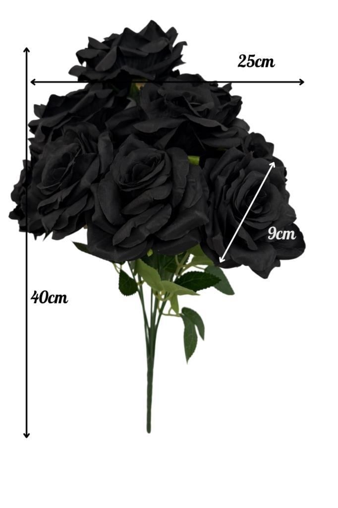 Yapay Çiçek Siyah 9lu Gül Demeti Kumaş 40*25cm