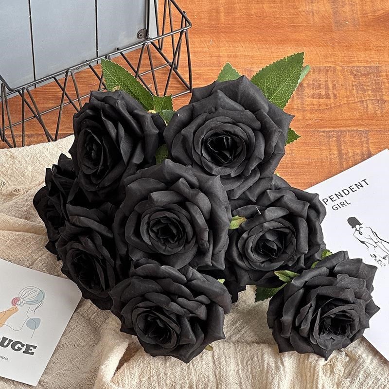 Yapay Çiçek Siyah 9lu Gül Demeti Kumaş 40*25cm
