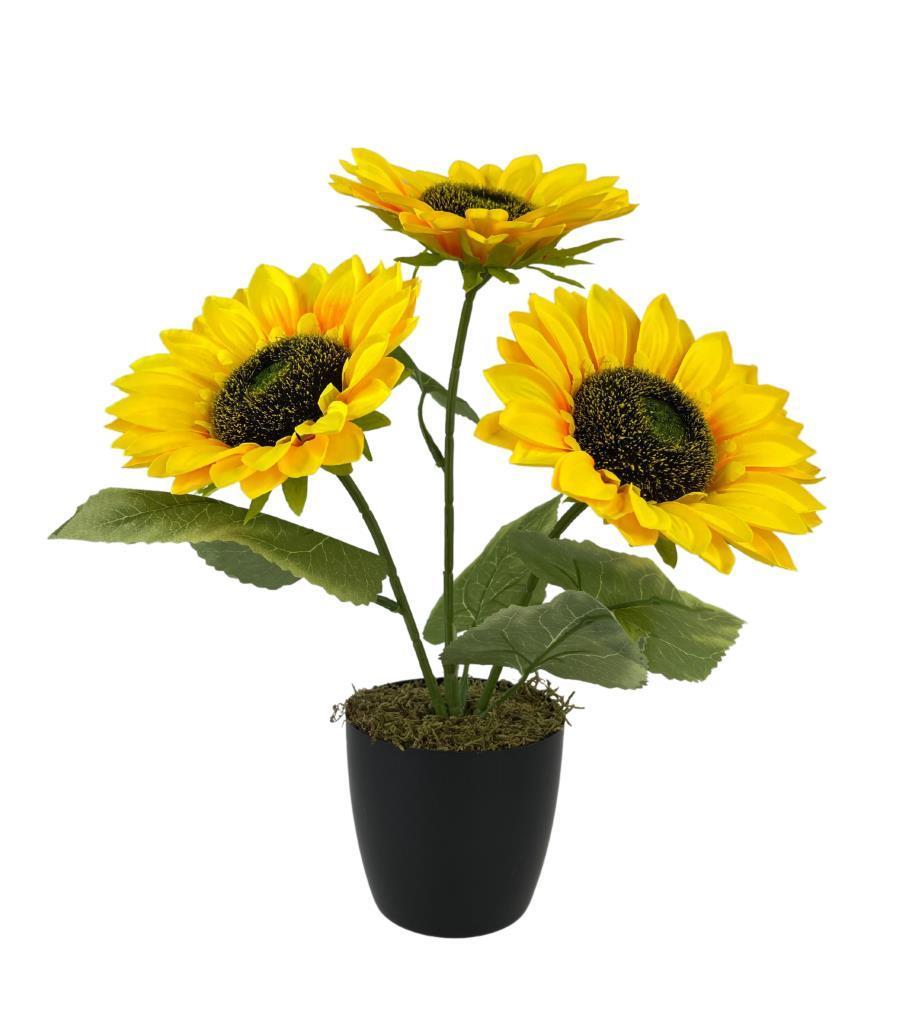 Yapay Çiçek Siyah Saksıda Ay Çiçeği 3Kafa 38cm 