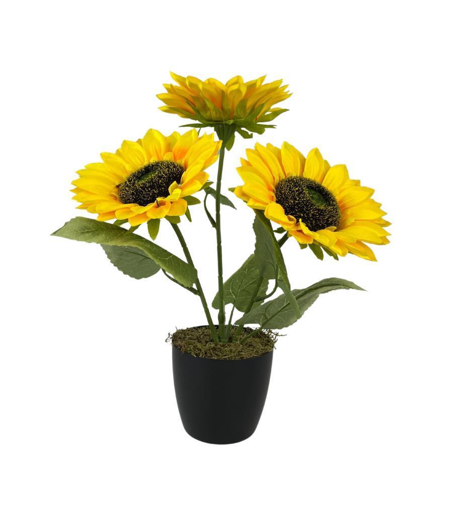 Yapay Çiçek Siyah Saksıda Ay Çiçeği 3Kafa 38cm 