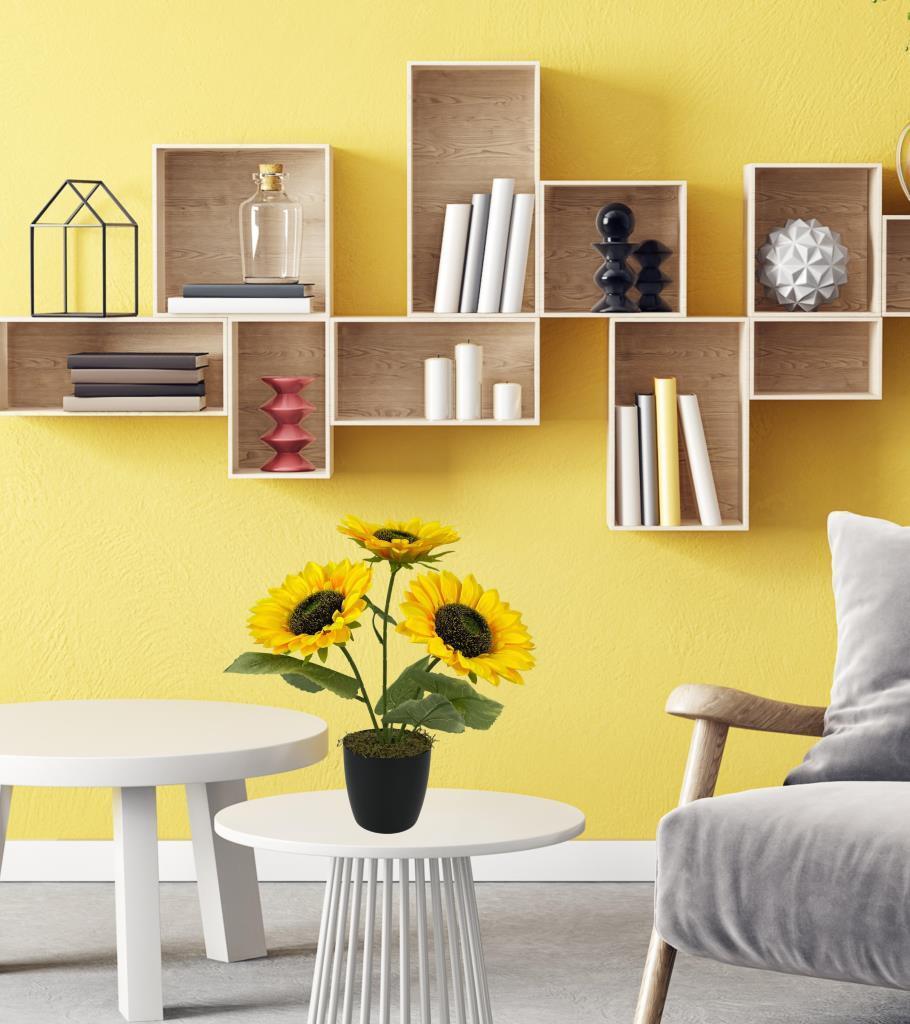 Yapay Çiçek Siyah Saksıda Ay Çiçeği 3Kafa 38cm 