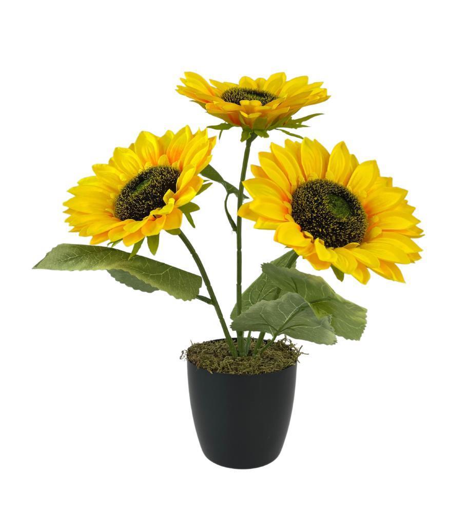 Yapay Çiçek Siyah Saksıda Ay Çiçeği 3Kafa 38cm 