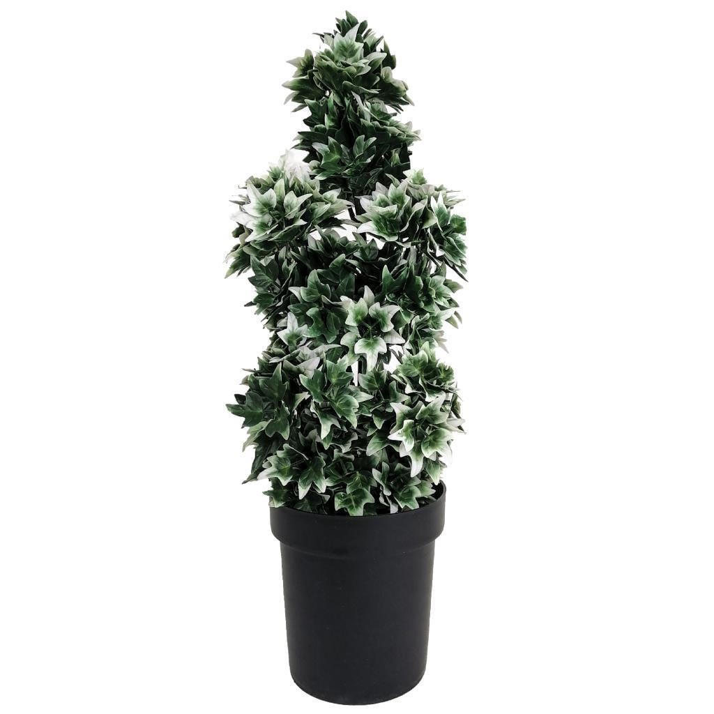 Yapay Çiçek Siyah Saksıda Beyaz Uçlu Hedera Sarmaşık Ağacı 54 cm 
