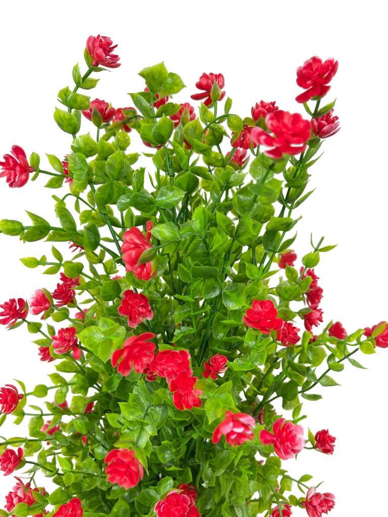 Yapay Çiçek Siyah Saksıda Kırmızı Mineli Şimşir Ağacı 55cm