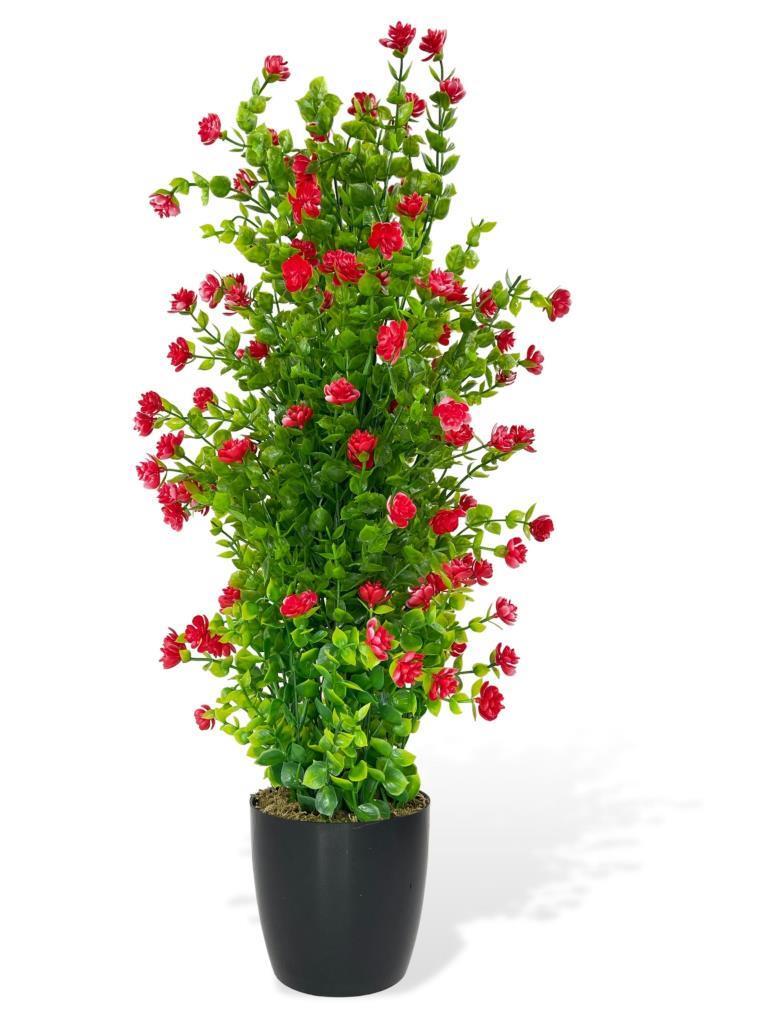 Yapay Çiçek Siyah Saksıda Kırmızı Mineli Şimşir Ağacı 55cm