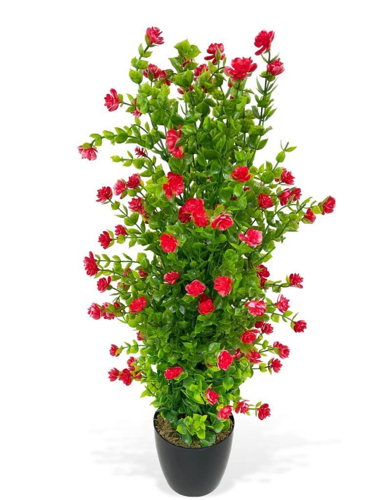 Yapay Çiçek Siyah Saksıda Kırmızı Mineli Şimşir Ağacı 55cm