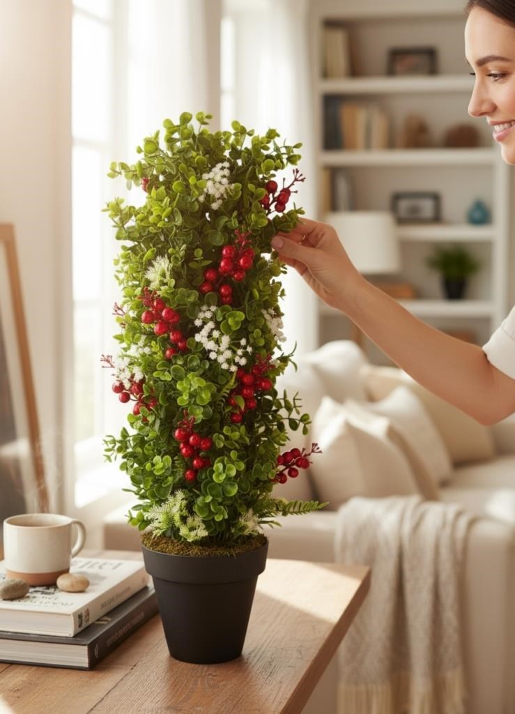 Yapay Çiçek Siyah Saksıda Kokinalı Yeşil Şimşir Ağacı 70*30cm