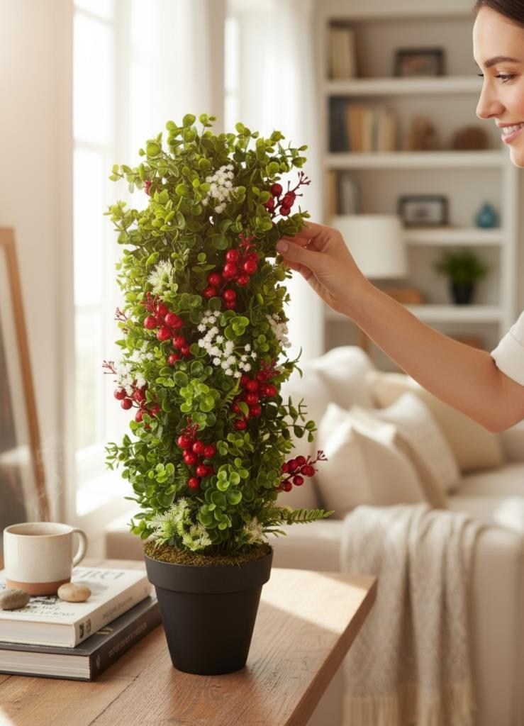 Yapay Çiçek Siyah Saksıda Kokinalı Yeşil Şimşir Ağacı 70*30cm