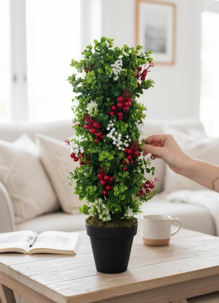 Yapay Çiçek Siyah Saksıda Kokinalı Yeşil Şimşir Ağacı 70*30cm