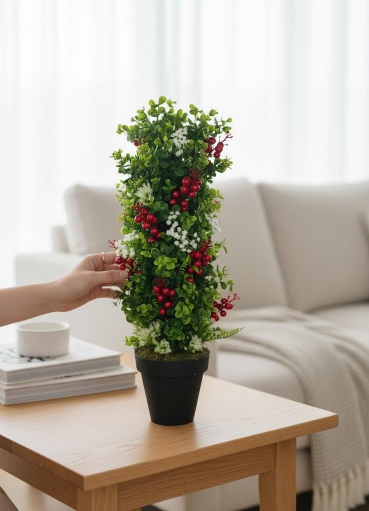 Yapay Çiçek Siyah Saksıda Kokinalı Yeşil Şimşir Ağacı 70*30cm