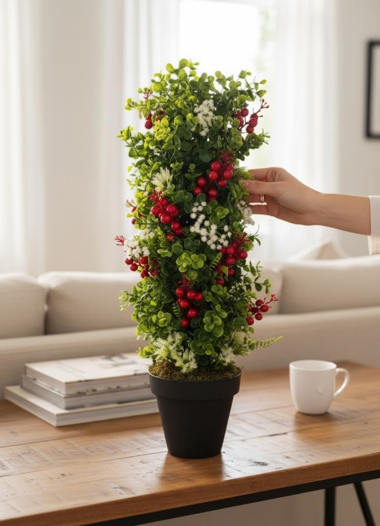 Yapay Çiçek Siyah Saksıda Kokinalı Yeşil Şimşir Ağacı 70*30cm