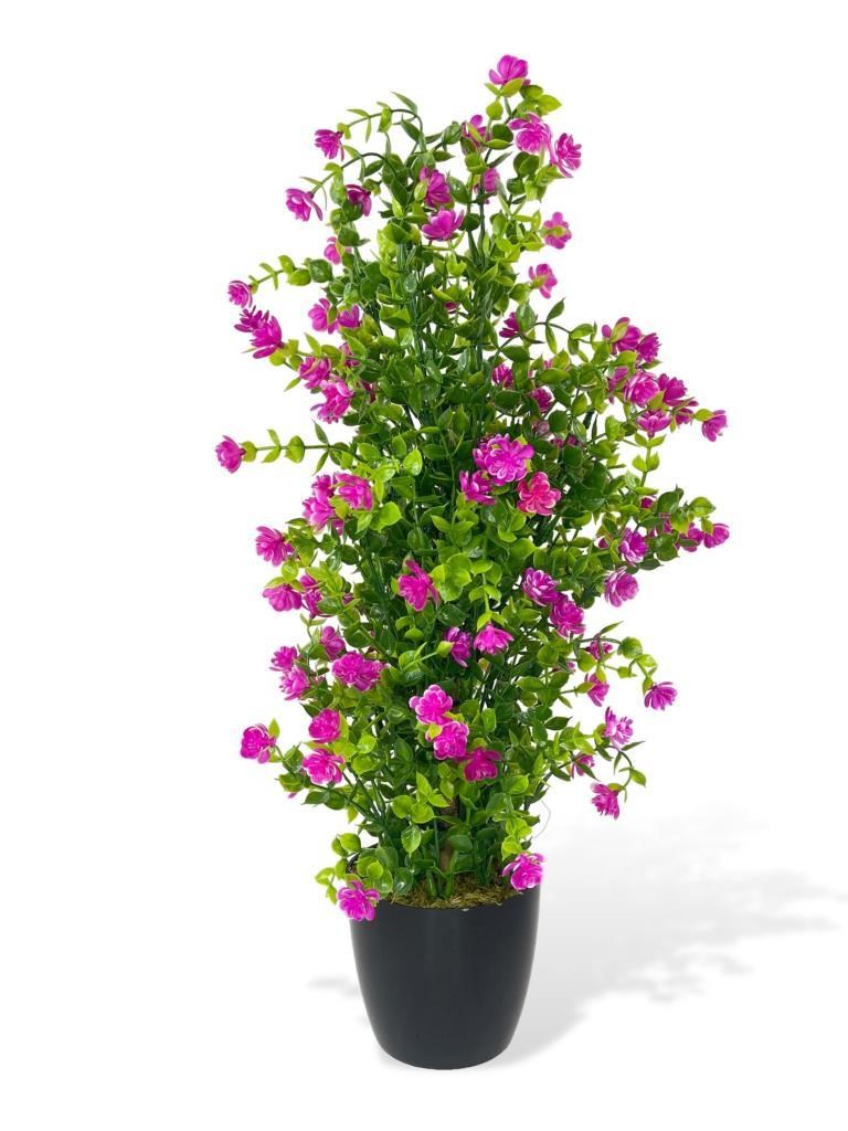 Yapay Çiçek Siyah Saksıda Lila Mineli Şimşir Ağacı 55cm