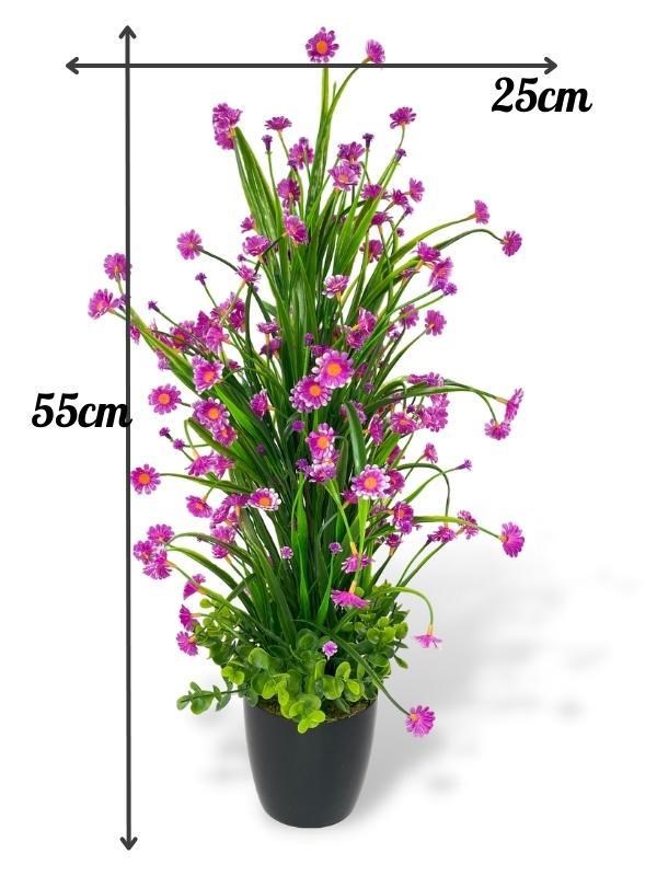 Yapay Çiçek Siyah Saksıda Lila Papatya Ağacı 55cm