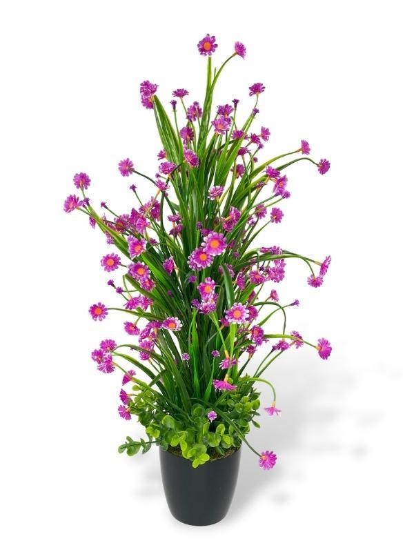 Yapay Çiçek Siyah Saksıda Lila Papatya Ağacı 55cm