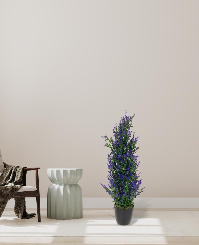 Yapay Çiçek Siyah Saksıda Mor Lavanta Ağacı 55cm