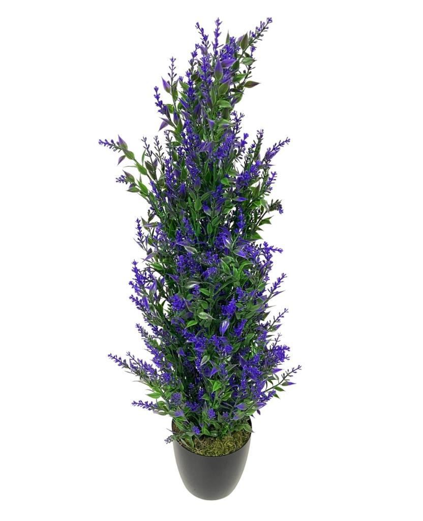 Yapay Çiçek Siyah Saksıda Mor Lavanta Ağacı 55cm