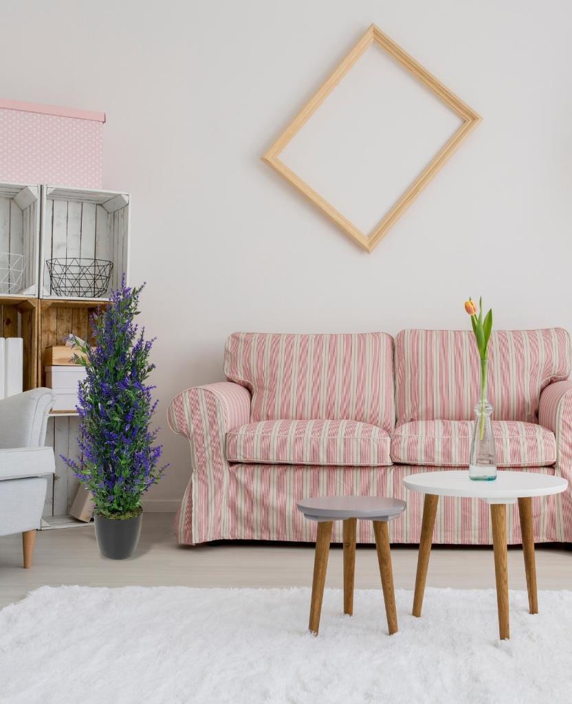 Yapay Çiçek Siyah Saksıda Mor Lavanta Ağacı 55cm