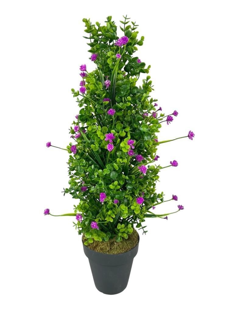 Yapay Çiçek Siyah Saksıda Mor Lotuslu Yeşil Şimşir Ağacı 70*30cm