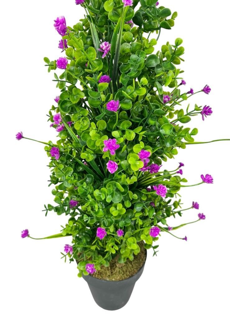 Yapay Çiçek Siyah Saksıda Mor Lotuslu Yeşil Şimşir Ağacı 70*30cm