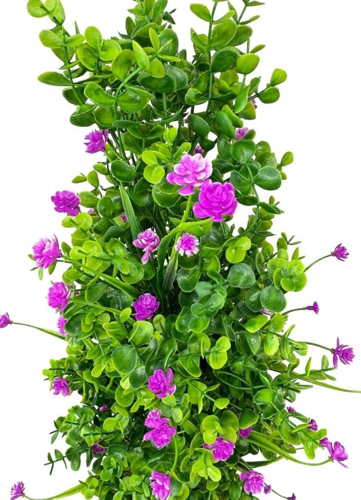 Yapay Çiçek Siyah Saksıda Mor Lotuslu Yeşil Şimşir Ağacı 70*30cm