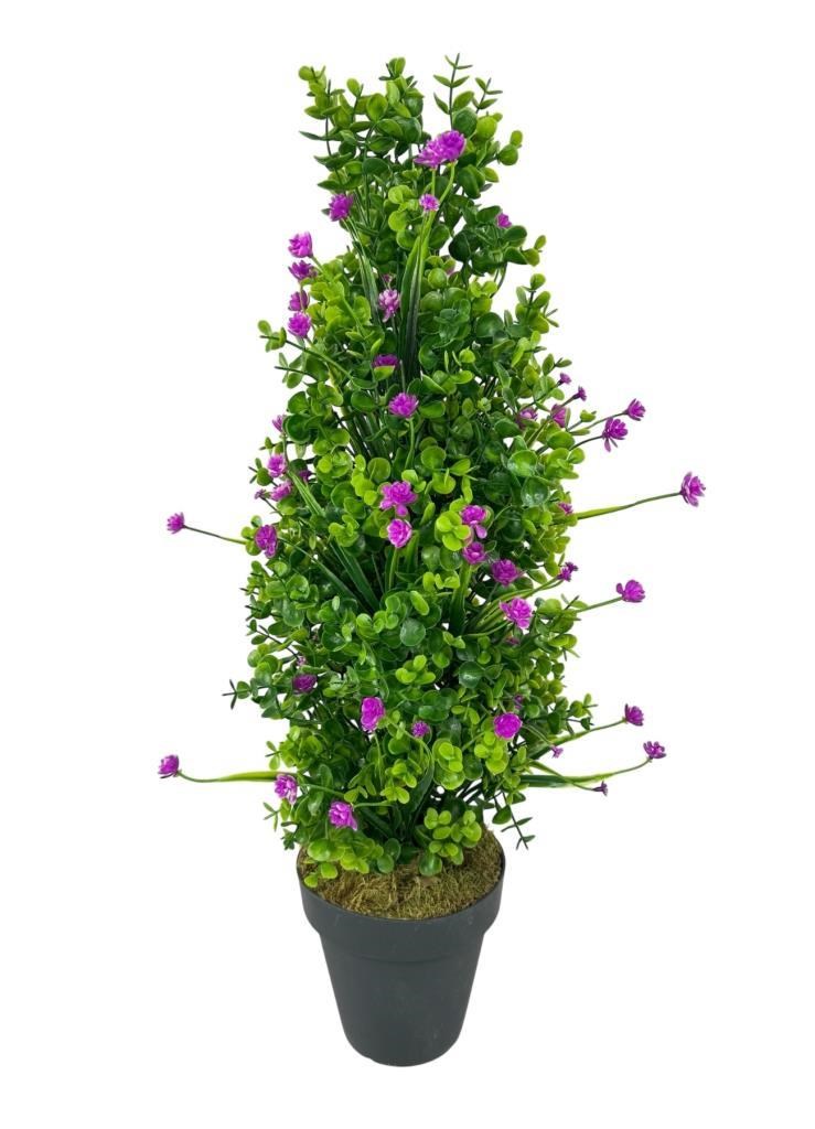 Yapay Çiçek Siyah Saksıda Mor Lotuslu Yeşil Şimşir Ağacı 70*30cm