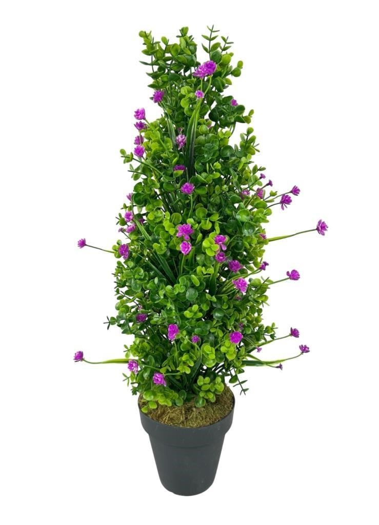 Yapay Çiçek Siyah Saksıda Mor Lotuslu Yeşil Şimşir Ağacı 70*30cm