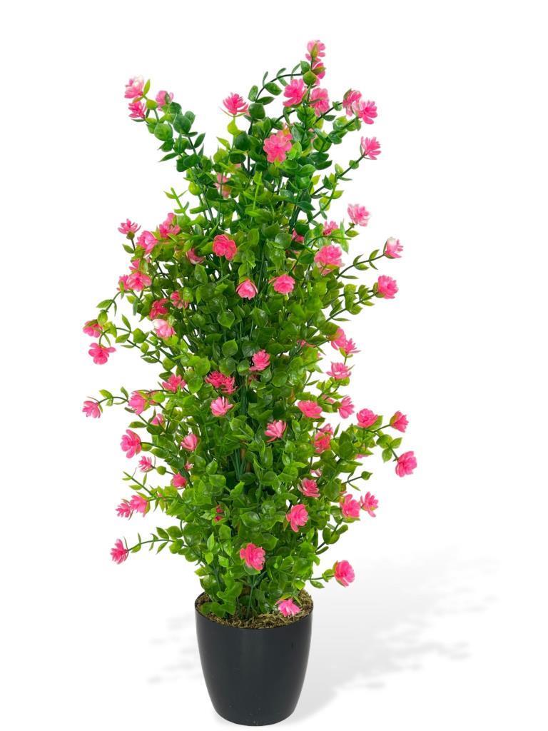 Yapay Çiçek Siyah Saksıda Pembe Mineli Şimşir Ağacı 55cm