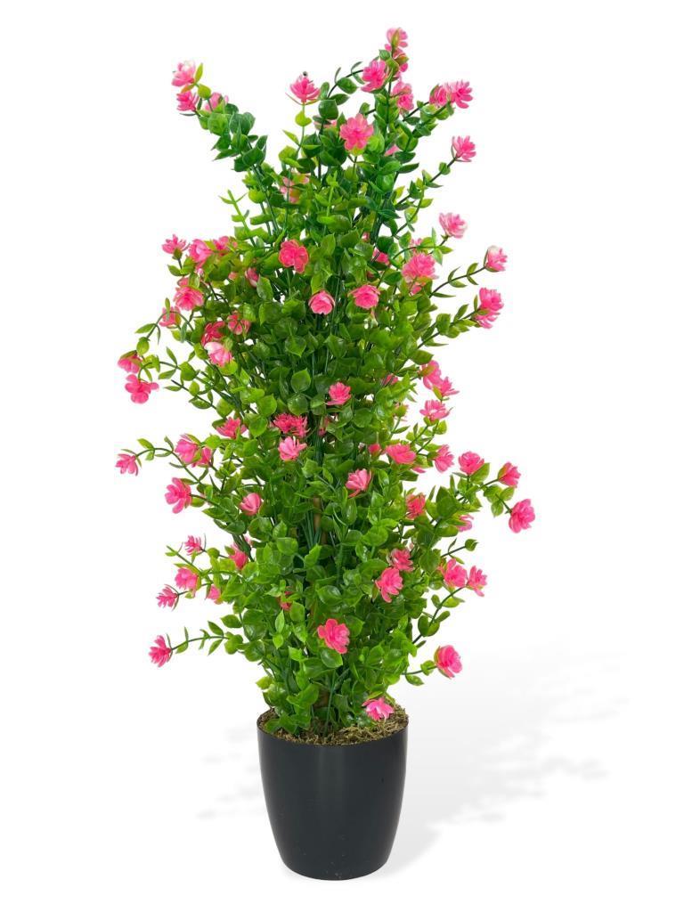 Yapay Çiçek Siyah Saksıda Pembe Mineli Şimşir Ağacı 55cm